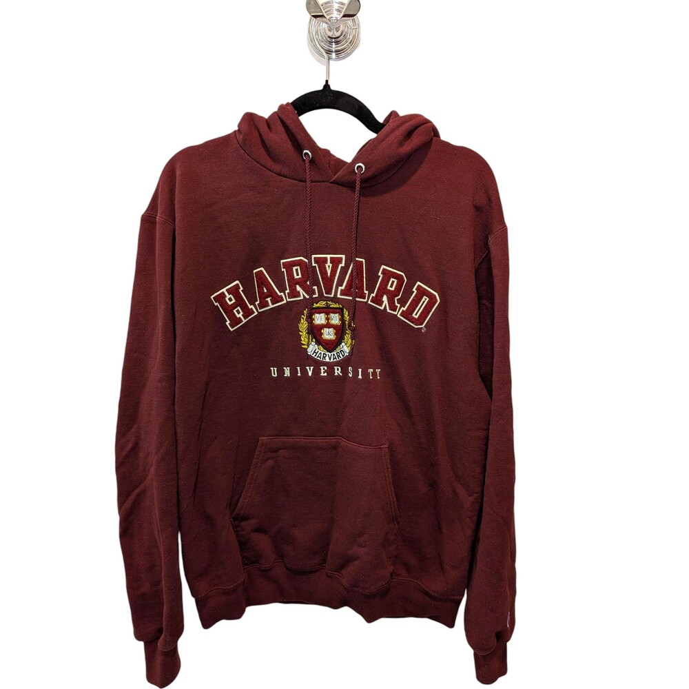 Vintage Champion Harvard University Hoodie Y2K Chenille Maroon M NCAA Ivy League